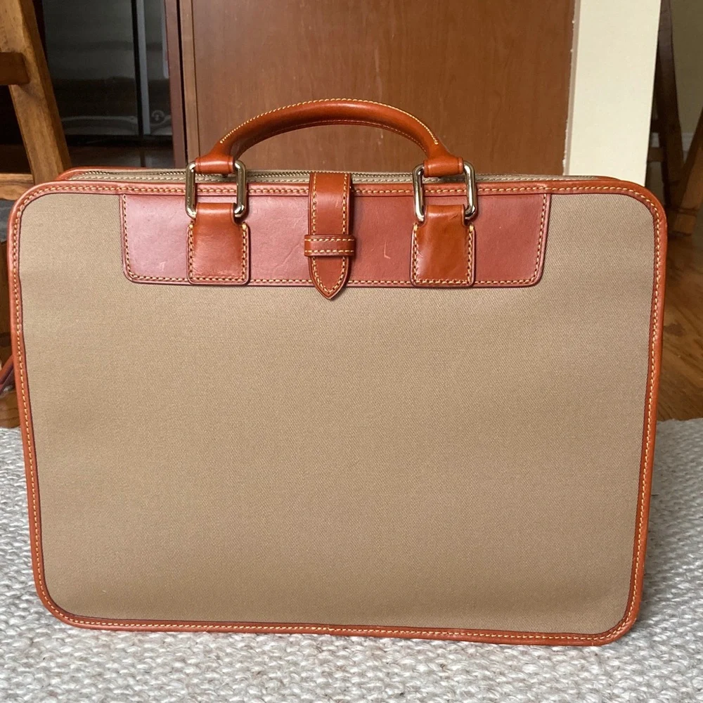 NWT Dooney & Bourke Tan Canvas with Brown Leather Trim Briefcase